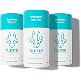 Hume Supernatural Aluminum Free Deodorant for Women & Men - Safe for Sensitive Skin - Probiotic, Plant-Based, Baking Soda Free, Aloe, & Cactus Flower, Anti Sweat, Stain & Odor - After Rain, 3-Pack