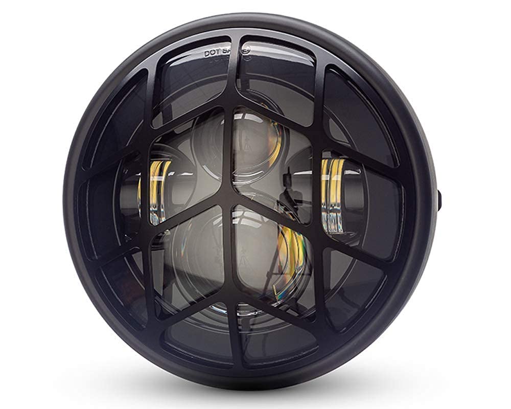 Alchemy Parts Motorbike Headlight LED 7.7" with Diagonal Grill for Retro Cafe Racer & Scrambler