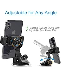 Soporte para teléfono con ventosa para automóvil [Brazo ajustable], APPS2Car Dashboard Soporte para teléfono Parabrisas Dash Dash Stand para iPhone Xs Max XR X 10 8Plus 8 7 7 Plus 6S, Galaxy S10 + S10 S10e S9 S8 S8 S7 y más