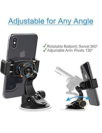 APPS2Car Suction Cup Phone Holder for Car [Adjustable Arm], Dashboard Phone Mount Windshield Dash Stand for iPhone Xs Max XR X 10 8Plus 8 7 7Plus 6S, Galaxy S10+ S10 S10e S9 S8 S7 and More