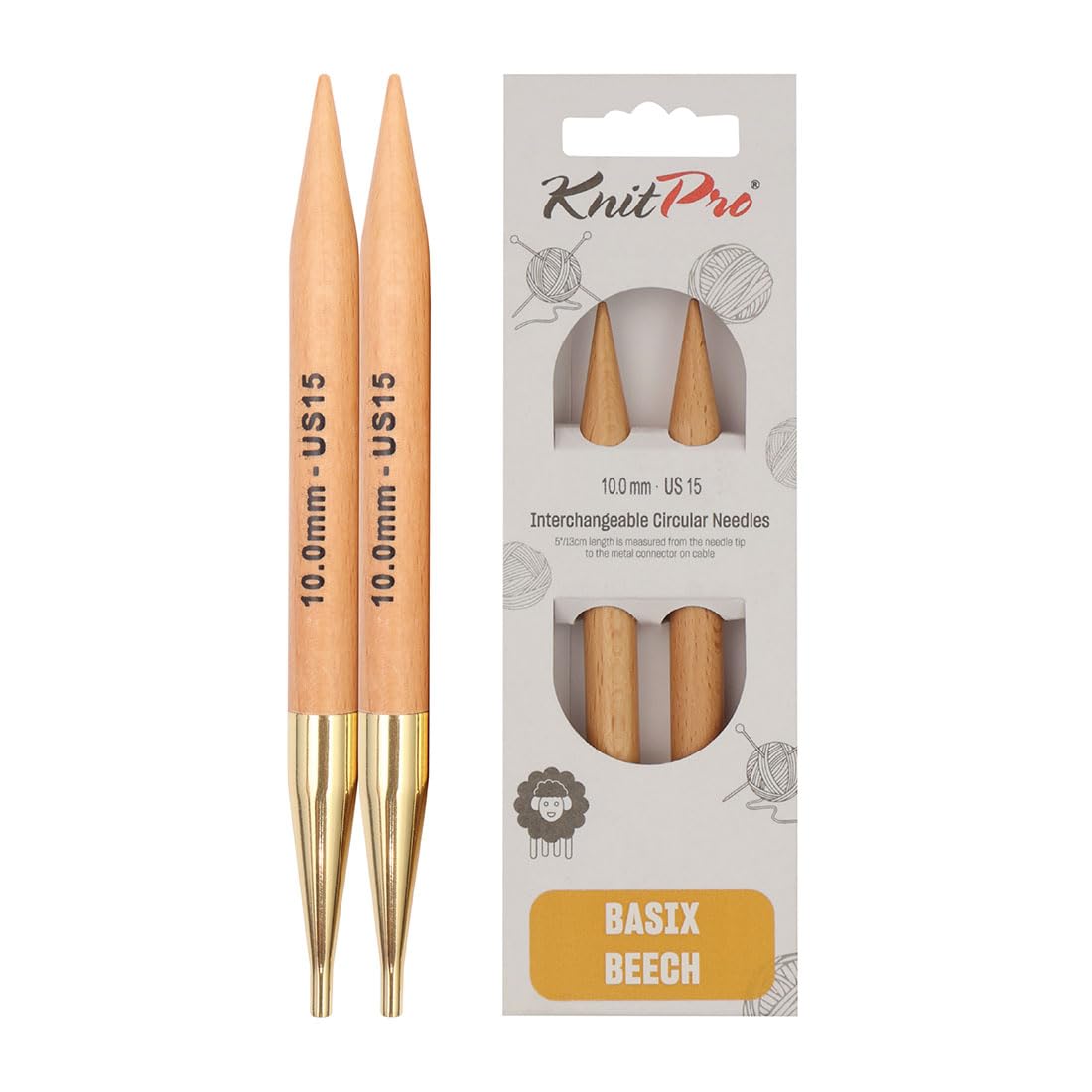 KnitPro Basix Beech Interchangeable Circular Needles 5" (13cm) | 10.00mm