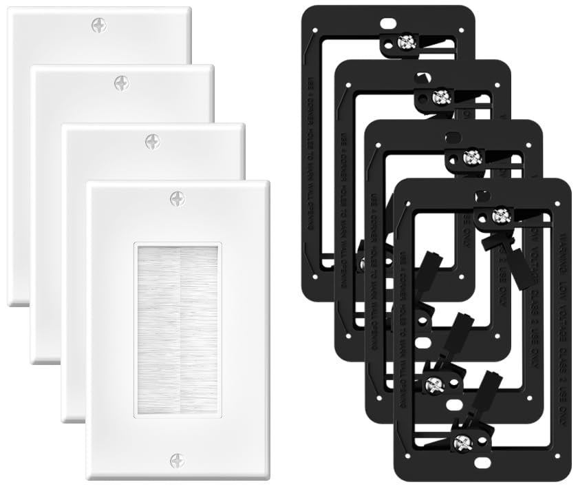Photo 1 of LEENUE Brush Wall Plate with Mounting Bracket, 4 Pack Cable Pass Through Decorator Cover for Low Voltage Wires, Single Gang Cord Hider for TV Home Theater System