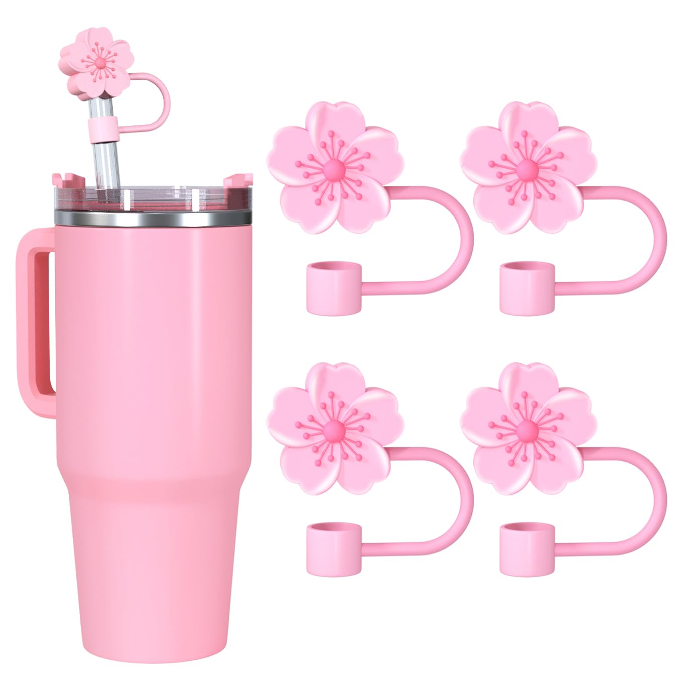 straw cover cap for stanley cup, Straw Cover Caps, Silicone Straw Toppers Compatible for Stanley Cup 30&40 Oz Tumbler, 10mm 0.4in Reusable Drinking Straw Tip Lids 4pcs Begonia