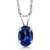 Gem Stone King 1.00 Ct Oval Blue Created Sapphire 14K White Gold Pendant with Chain