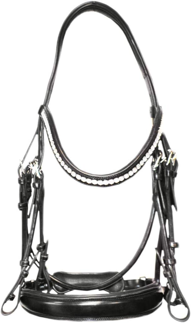 VRTack Anatomic Padded Dressage Double Bridle with Rolled Leather and Bling Browband Cawnpore