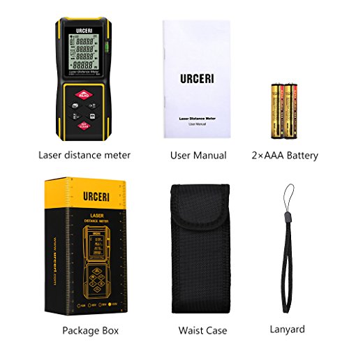 URCERI Laser Measure 198ft, Digital Laser Distance Meter with Mute Function,LCD Backlit Display and Bubble Levels, Measure Distance,Area and Volume,Pythagorean ,Battery Included