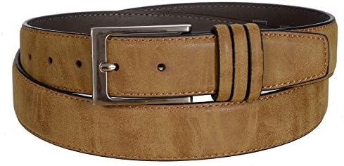 Landes Men's PU Split Leather Suede Belt with Durable Metal Buckle (Tan, 36)