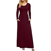DB MOON Women Casual Long Sleeve Maxi Dresses Empire Waist Long Dress with Pockets