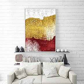 Framed Canvas Home Artwork Decoration Golden Abstract Style Canvas Wall Art for Living Room, Bedroom - 16x24 inches