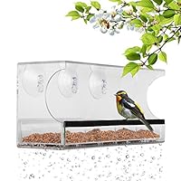BAVISION Window Bird Feeder with 3 Super Strong Suction Cups Removable Seed Tray Drain Holes Made of Clear Strong 11,8 x 5 Inches Acrylic Glass Idea