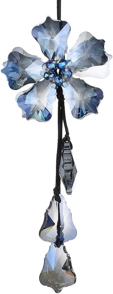 Stiesy 1 Pcs Dark Gray Crystal Flower Glass Pendant Hanging Ornament Crystal Sun Catcher Ornament for Wall Window Car Decoration