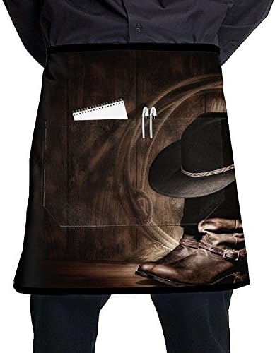Western Cowboy Boots Unisex Fashion Pocket Waist Apron Restaurant Waitress Waiter Half Bistro Aprons
