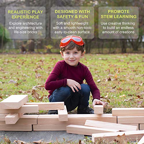 Playlearn Foam Wooden Beam Building Blocks - 24 Pieces - Block Set for Kids - Safe Non Toxic Eva Foam - Thumbnail 3