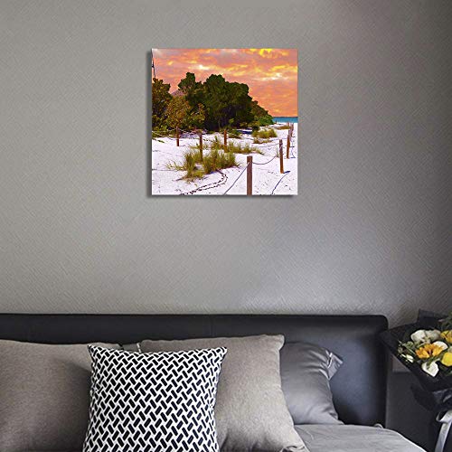 Burning Clouds Beach Wall Art Evening Glow Sea Shore Painting Volcano Like Flaming Cloud Canvas Prints Artwork Crimson Clouds at Sunset Water Picture 12 x 12 Inch