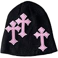 Y2K Dark Cross Wool Hat - Cross Pattern Fashion Loose Pile Knit Hat for Cold Weather - Autumn and Winter