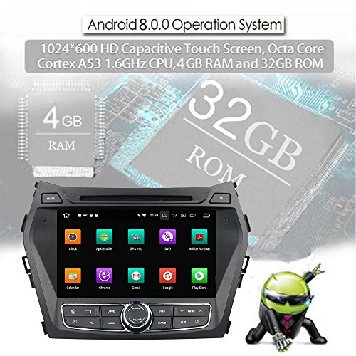 COROTC Compatible Android 8.0 in Dash Car Stereo Radio Head Unit GPS Navigation System Replacement for Hyundai Santa FE 2005-2012 with DVD Player/Bluetooth/USB/Radio/SWC/8 Core/4GB RAM