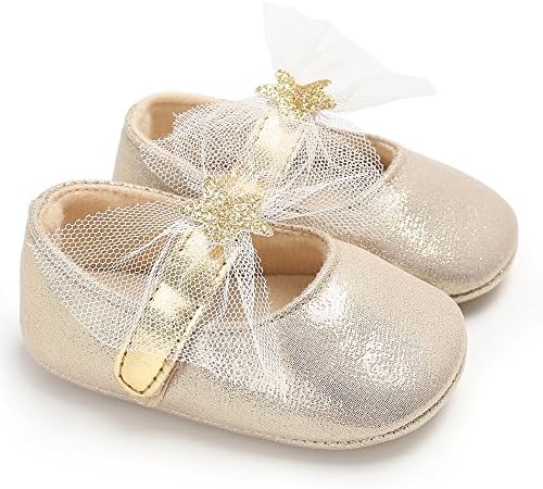 Royirene Newborn Baby Girls Bling Gold PU Leather Soft Sole Anti-slip Infant Prewalker Toddler Sneaker Shoes 3-6 Months