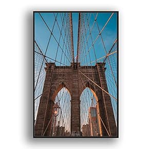 Framed Canvas Wall Art for Living Room, Bedroom Brooklyn Bridge and New York City Canvas Prints for Modern Home Decoration Ready to Hang - 16"x24" inches