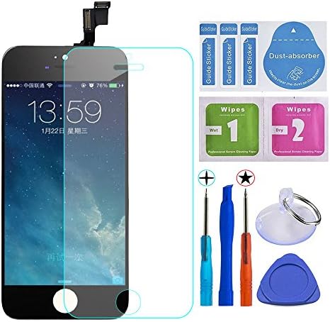 KAICEN Touch Screen Replacement LCD Display Digitizer Frame Assembly Full Set with Tools and Professional Glass Screen Protector For iPhone 5s Black 4.0 inches