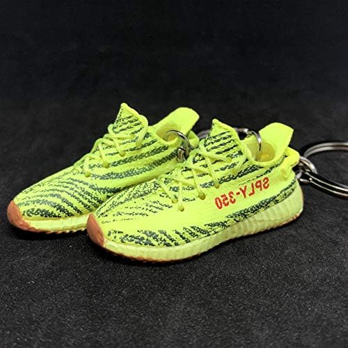 Pair Yeezy Boost 350 V2 Sply Zebra Semi Frozen Yellow Sneakers Shoes 3D Keychain 1:6 Figure
