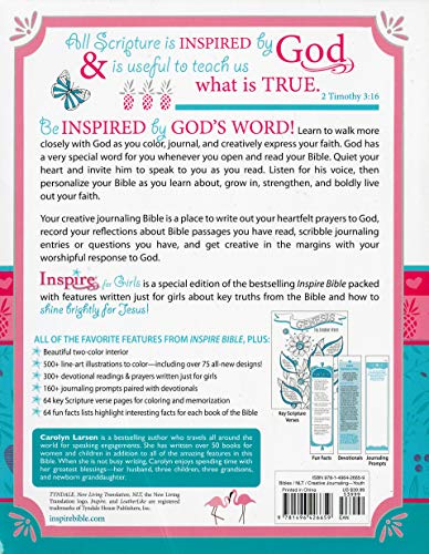 Tyndale NLT Inspire Bible for Girls (Hardcover LeatherLike, Metallic Blue): Journaling and Coloring Bible for Kids – Over 500 Scripture Illustrations to Color - Creative Bible Journal Tyndale NLT Inspire Bible for Girls (Hardcover LeatherLike, Metallic Blue): Journaling and Coloring Bible for Kids – Over 500 Scripture Illustrations to Color - Creative Bible Journal Imitation Leather