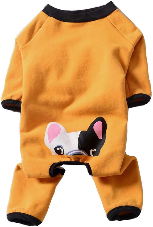 BBEART Dog Pajamas,Warm Winter Fleece Dog Pug Clothes Pet Winter Clothes Jumpsuit Bulldo French Bulldog Costume Apparel for Small Dogs Medium Large Dogs (M, Yellow)