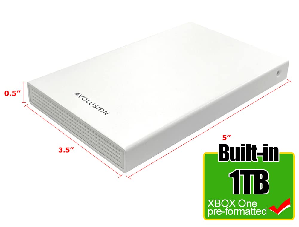 Avolusion HD250U3-WH 1TB USB 3.0 Portable External Gaming Hard Drive (for Xbox One X, S, Gen1, Pre-Formatted)