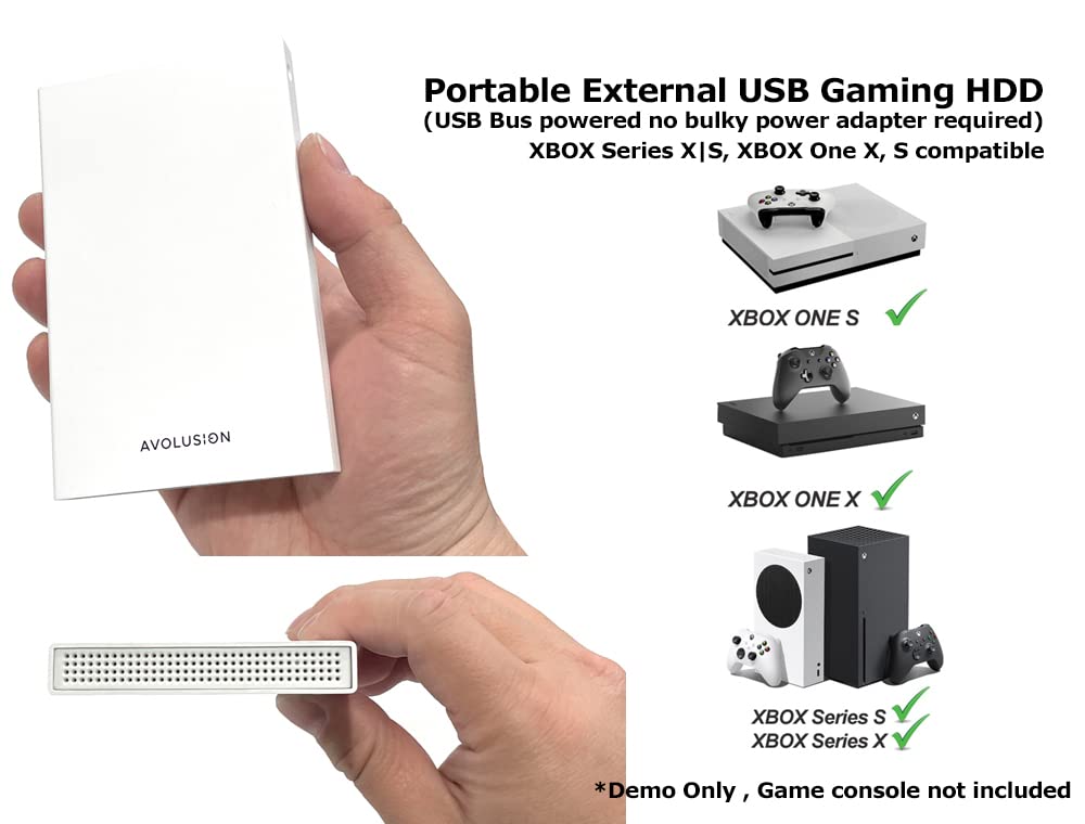 Avolusion HD250U3-WH 1TB USB 3.0 Portable External Gaming Hard Drive (for Xbox One X, S, Gen1, Pre-Formatted)