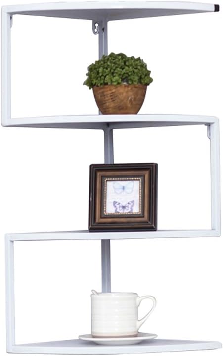 Wrought Iron Corner Wall Shelves Storage Rack Wall Shelf Corner Shelf Corner 4 Layers (Color : White)