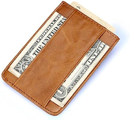 STANCHION Men's I Shape Genuine Leather Money Clip Wallet And Credit Card Holder