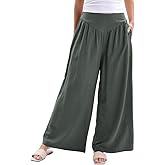 Amazhiyu Womens Linen Blend Summer Wide Leg High Waist Lounge Pants with Pockets