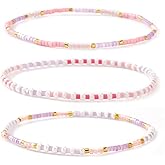 SHINUS BOHO Dainty Gold Pearl Colorful Beaded Stretch Bracelet Stack for Women,3PCS Handmade Bohemian Small Beads Stackable Bracelets Trendy Party Accessories Jewelry Gift