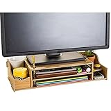 NADAMOO Monitor Stand Desktop Computer Monitor Riser Wooden Adjustable Monitor Riser With Storage 2 Shelves Desktop Organizer For Home Office Yellow