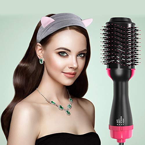 One Step Hair Dryer & Volumizer, 4-IN-1 Hot Air Brush Salon Negative lon Styling Hair Dryer Brush, Ceramic Electric Blow Dryer, Curler, Straightener, Styler Brush with 2Pcs Hair Clips and 1 Hair Band - Thumbnail 7
