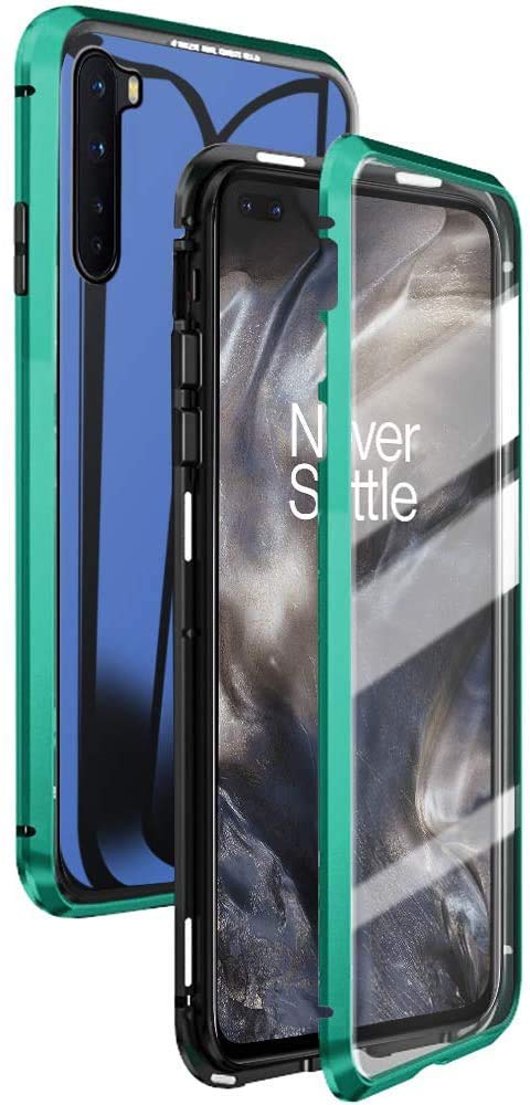 Wishcover Magnetic Case for OnePlus Nord 5G, Magnetic Adsorption Front and Back Transparent Tempered Glass Full Screen Cover Flip Cover One Piece Design for OnePlus Nord 5G