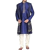 MKP9007 Blue and Ivory Men's Kurta Pyjama Indian Suit Bollywood Sherwani