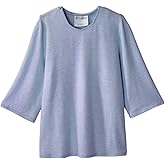 Women’s Open Back Adaptive Diamond Neck Top for Seniors - Super Soft 3/4 Long Sleeve Shirt