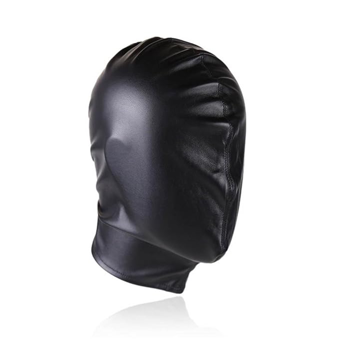 Leather Costume Mask Hood Black Rubber Full Covered Hood MaskEars Cosy