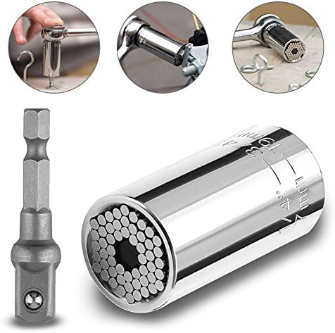 Universal Socket, Ubegood Multi-function (7mm-19mm) Ratchet Universal Sockets Metric Wrench Power Drill Adapter Set for Professional Repair Tools, Silver
