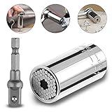 Universal Socket, Ubegood Multi-function (7mm-19mm) Ratchet Universal Sockets Metric Wrench Power Drill Adapter Set for Professional Repair Tools, Silver