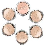 Pack of 6 Compact Pocket Makeup Mirrors - 1 Bride Makeup Mirror 5 Bride Tribe Makeup Mirrors and 6 Gift Bags for Bachelorette Party Bridal Shower Hen Party Bridesmaid Proposal Gifts (Champagne)