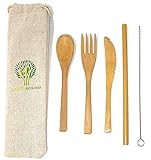 Kitchen Ecologix Bamboo Utensils | Lightweight Reusable Utensils With Case | Eco Friendly Camping Cutlery Set In Pouch | Perfect Zero Waste Lunch Utensil Set For The Office, School & Travel