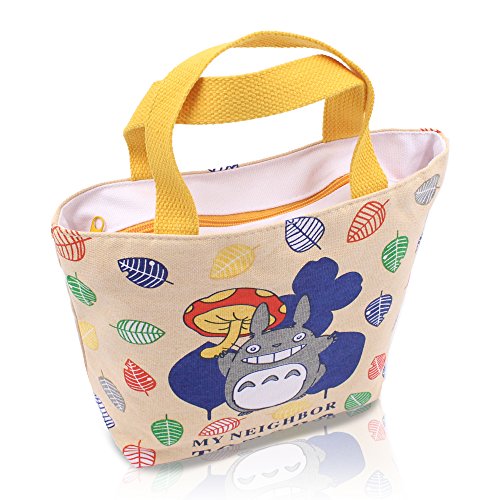 Finex - Set of 2 - My Neigbor TOTORO Canvas Zippered Tote with Top Carry Handles - Lunch Box Bag Gym Tote