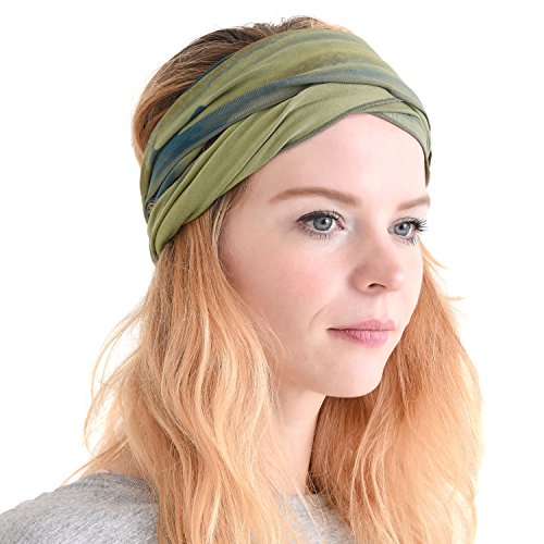 Casualbox Mens Elastic Headband Tie Dye Japanese Boho Bandana Hair Band Hippie Marble Khaki