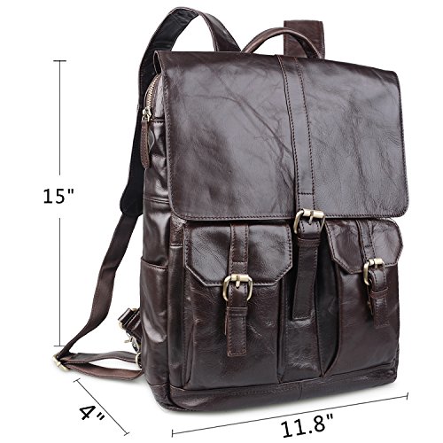 Jack&Chris Grain Leather Laptop Backpack Daypack for School Office