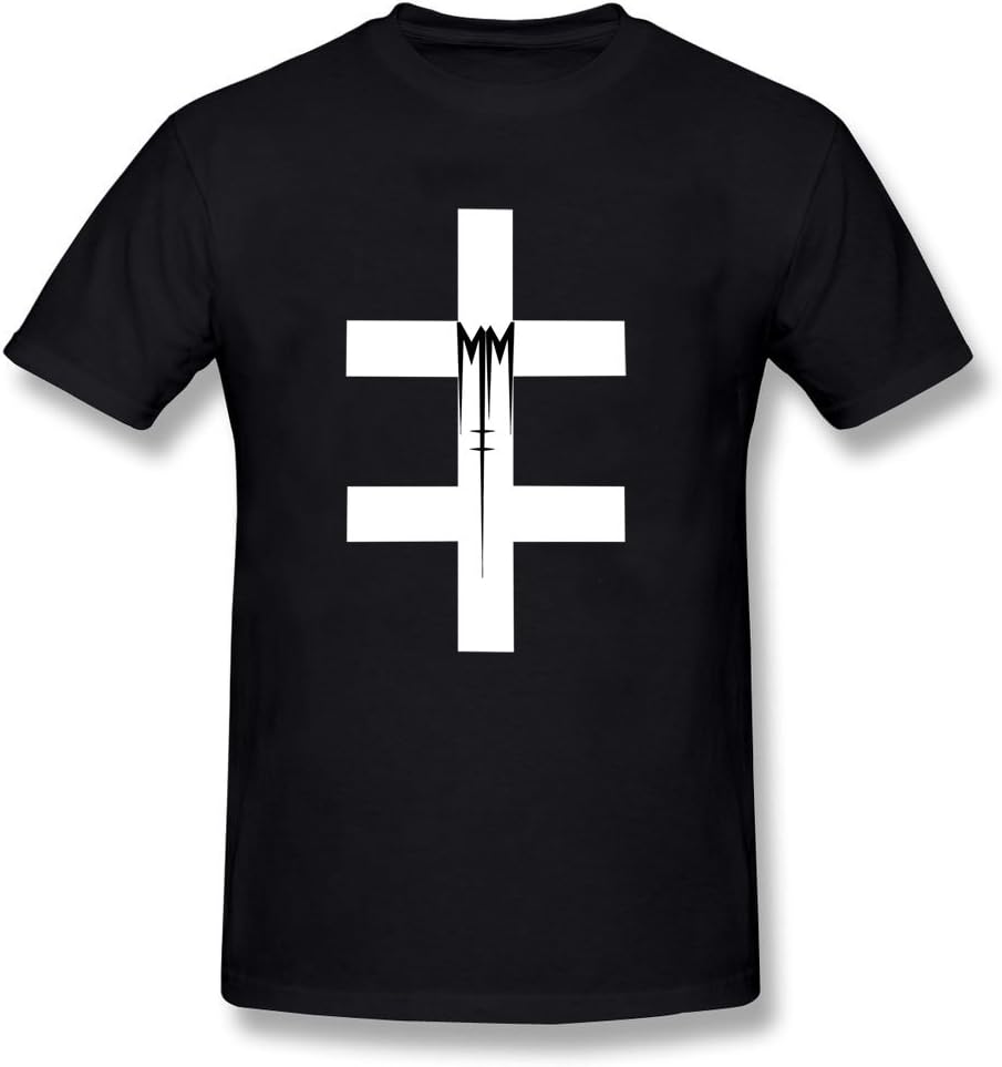 Hangdong Men's Marilyn Manson Double Cross Logo Short Sleeve T-shirt