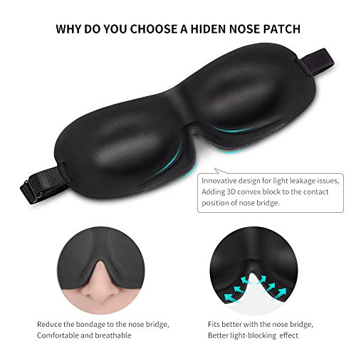 Higher Invisiable Nose Alar AMTOOCH Sleep Mask 3D Contoured Soft Eye Masks Adjustable Strap Great for Travel, Shift Work, Nap, Meditation & Sleeping Aid (One Strap) (Black)