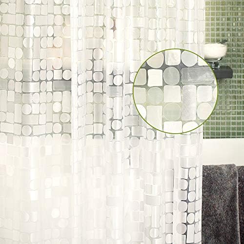 Lavin Shower Curtain, EVA Bath Curtain Liner, 3D Mosaic Shower Curtain with Top 12 Metal Grommets and Plastic Hooks Set, Mildew Resistant, 72x72 inch, Semi Transparent