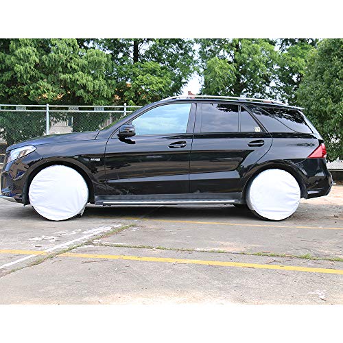 GunHyi Rv Trailer Tire Cover Set of 4, Four Layers Leather Grain Camper Motorhome Truck Wheel Cover, Sun Rain Snow UV Protection, Universal Fit 27-29 Inch Tire Diameter