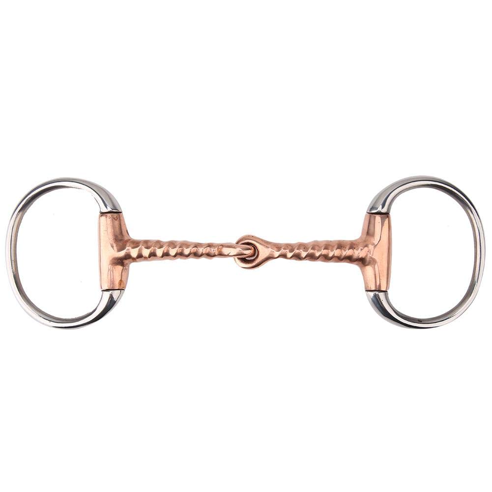 Zerodis Horse Chew Stainless Steel Eggbutt Bit Copper Corkscrew Mouth Horse Ring Snaffle Horse Chew Stainless Steel Bit for Horse